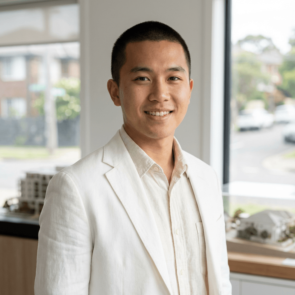 Male event coordinator in his late 20s in a bright production studio