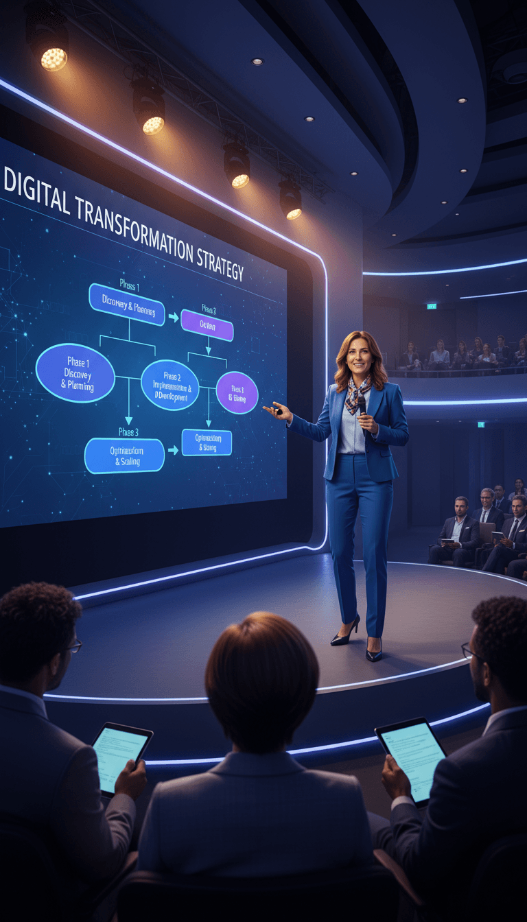Corporate conference with speaker on stage