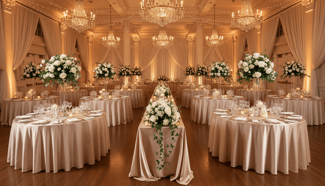 Wedding reception with elegant décor in a Toronto ballroom